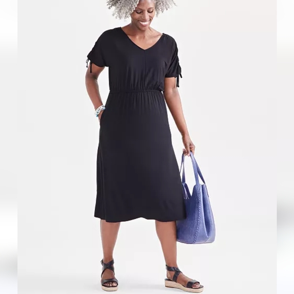 Style & Co Women's V-Neck Ruched-Sleeve Dress in Black - XL - Picture 3 of 7